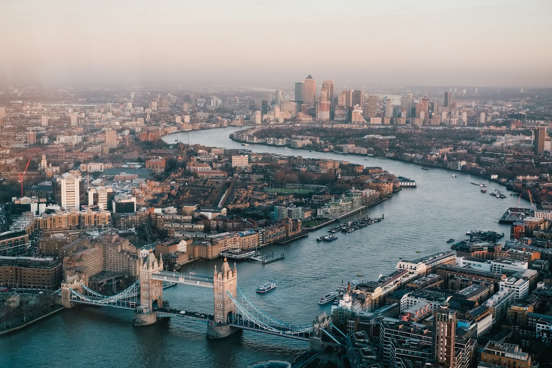 Aerial view of London — Tower Bridge and the Thames